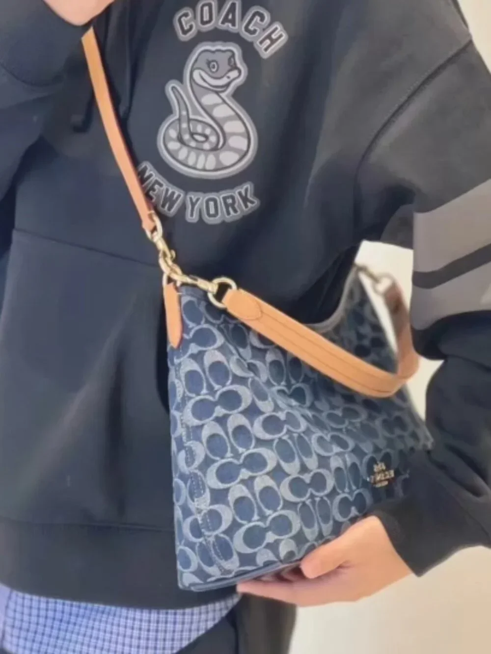 Coach Women’s Blue Monogram Shoulder Bag Crossbody Handbag